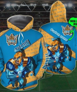 Personalized Gold Coast Titans Nrl 3D Mascot Custom Name All Over Print Zip Up Hoodie Option 