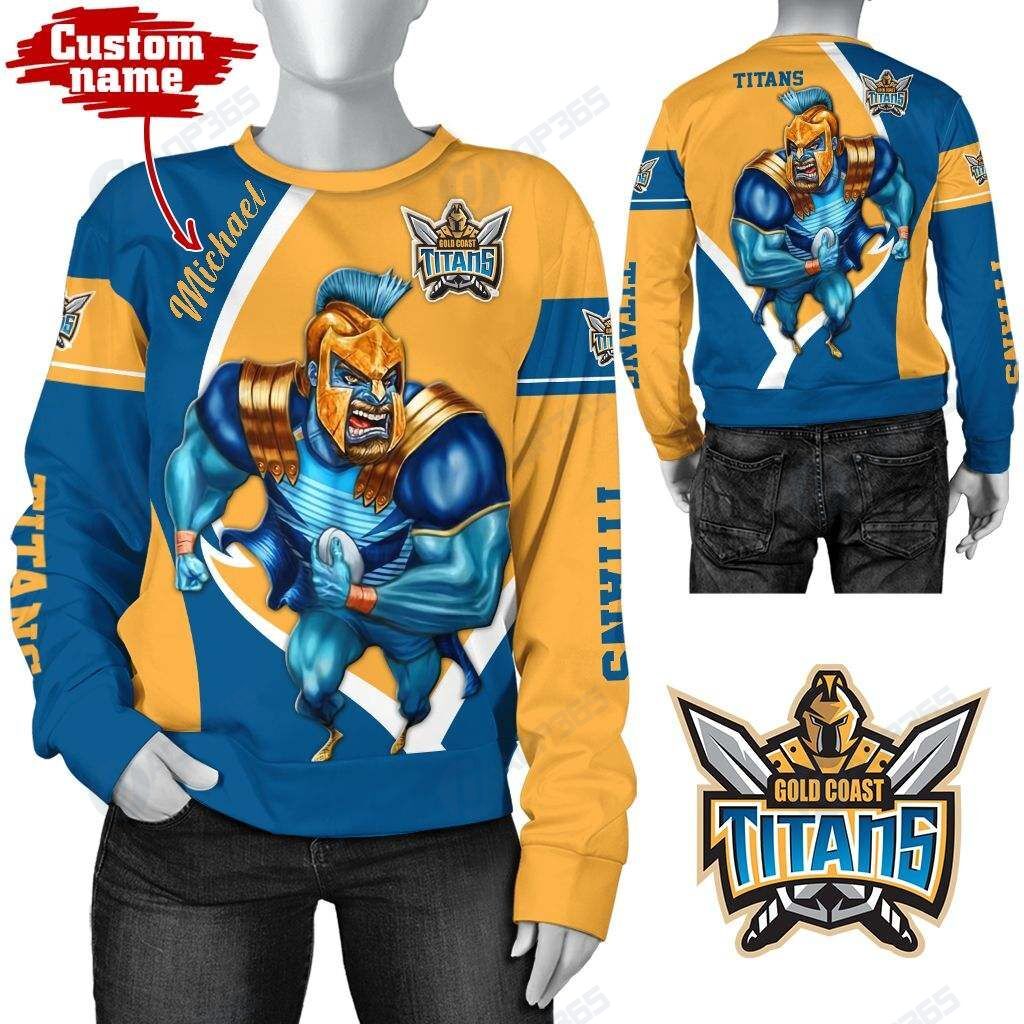 Personalized Gold Coast Titans Nrl Custom All Over Print 3D Hoodie With Mascot And Custom Name