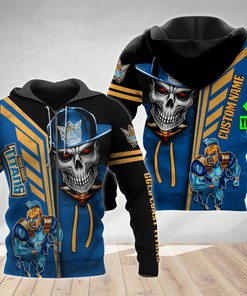 Personalized Gold Coast Titans Nrl Custom All Over Print 3D Hoodie With Nrl Skull Cap And Custom Name