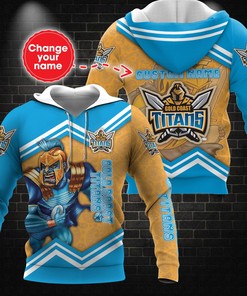 Personalized Gold Coast Titans Nrl Custom Name All Over Print Zip Up Hoodie Option 
