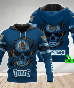 Personalized Gold Coast Titans Nrl Skull Custom Name All Over Print Zip Up Hoodie Option 