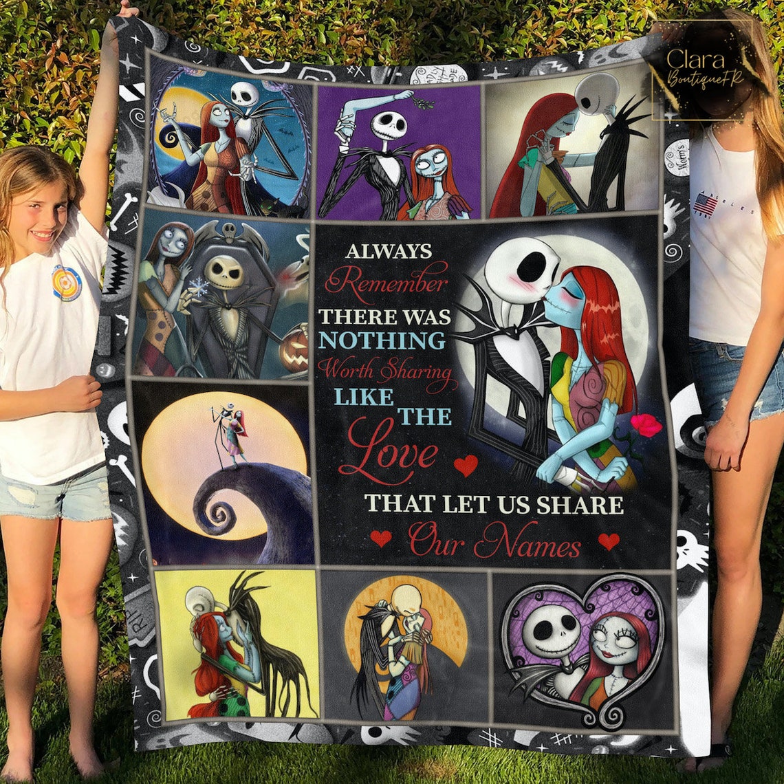 Personalized Jack Skellington and Sally Love Blanket - Fleece Bedding Throw