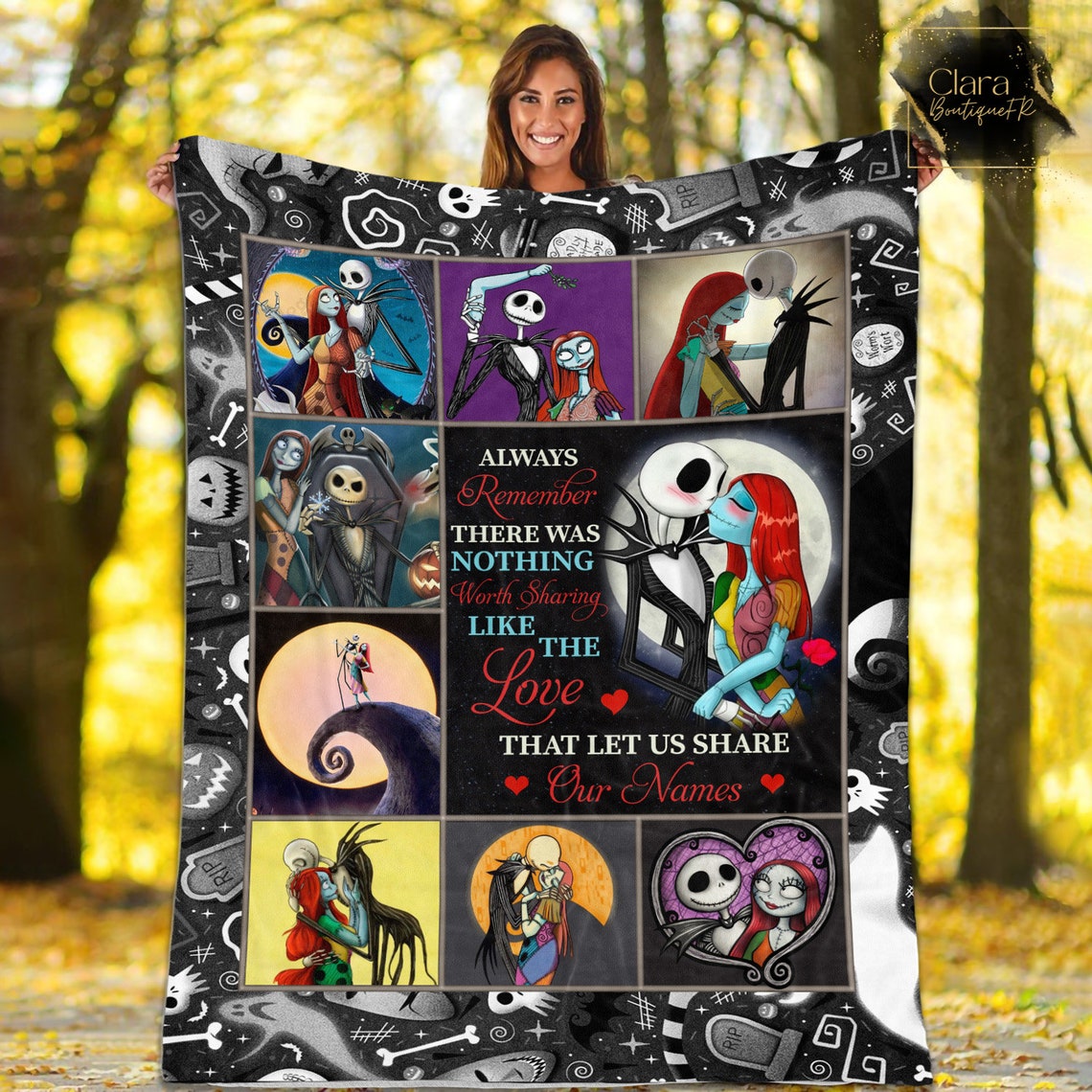 Personalized Jack Skellington and Sally Love Blanket - Fleece Bedding Throw