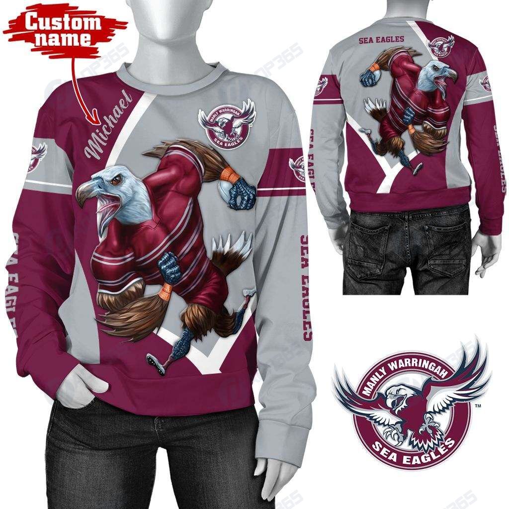 Personalized Manly Warringah Sea Eagles Mascot Nrl 3D All Over Print Zip Up Hoodie - Perfect Gift For Fans