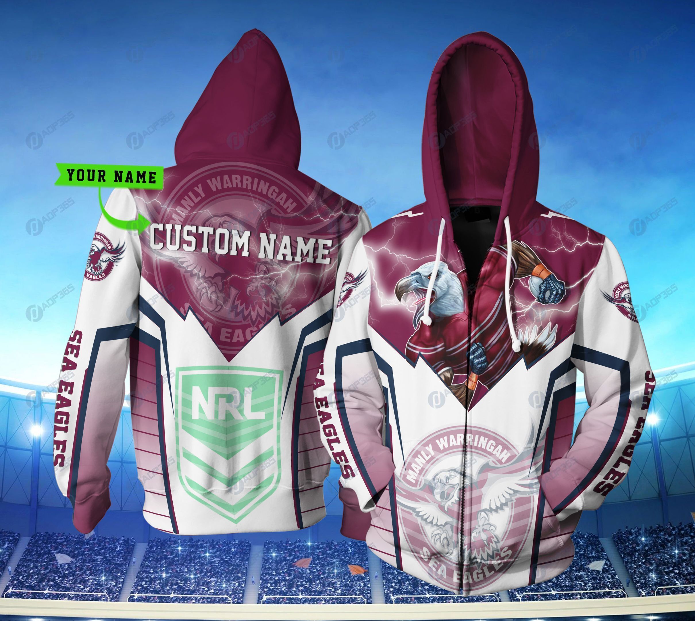 Personalized Manly Warringah Sea Eagles Nrl Lightning Mascot 3D Hoodie - Perfect Gift For Fans
