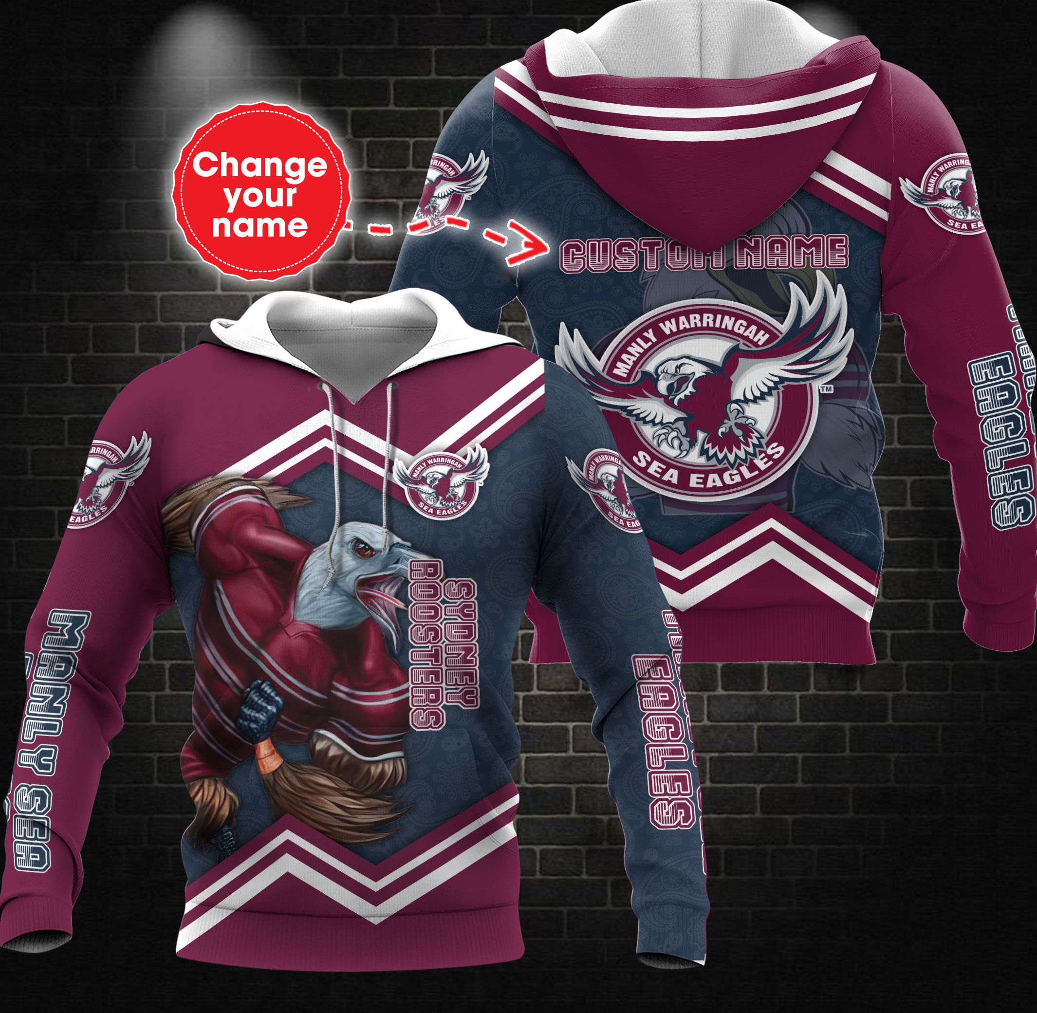 Personalized Manly Warringah Sea Eagles Nrl Mascot Tgiac 3D All Over Print Zip Up Hoodie - Perfect Gift For Fans