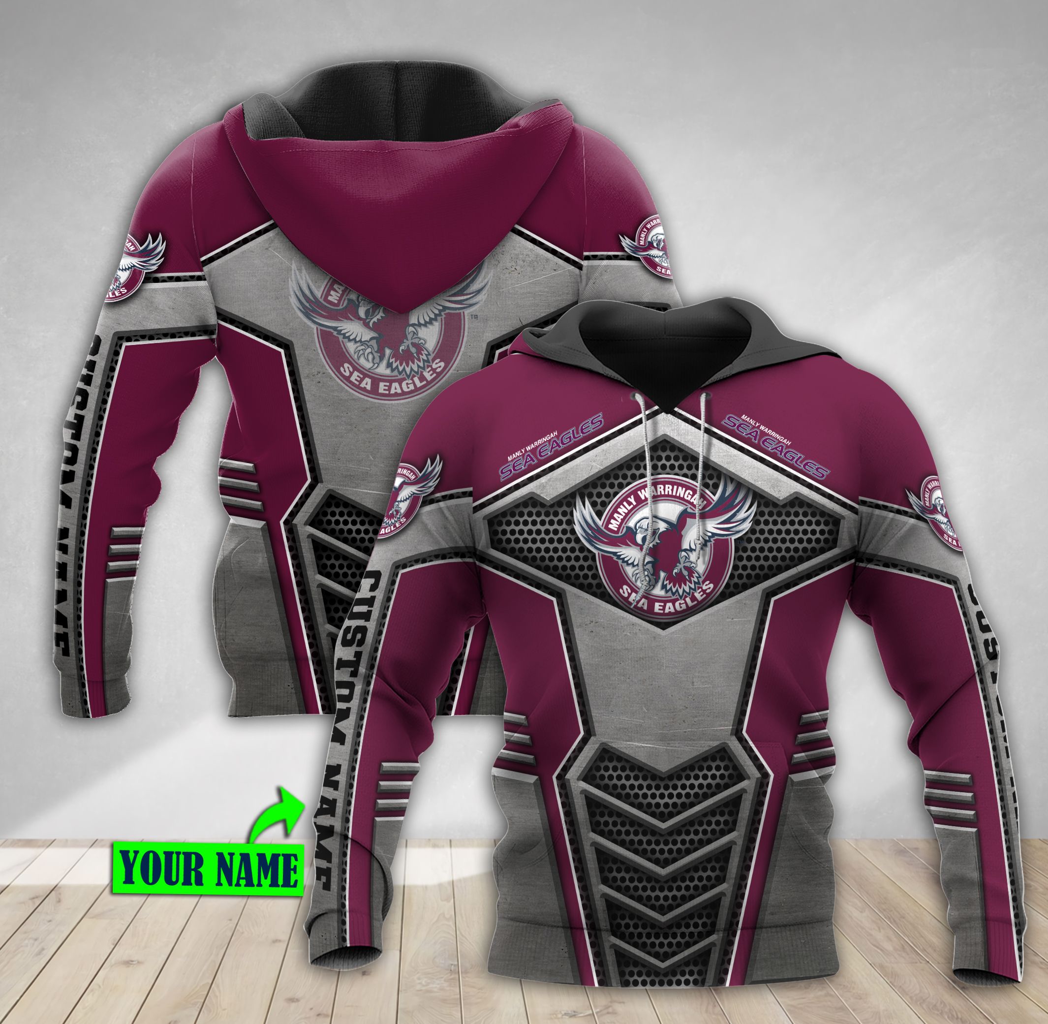 Personalized Manly Warringah Sea Eagles Nrl Metal 3D All Over Print Zip Up Hoodie - Perfect Gift For Fans