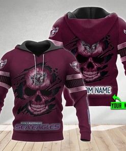 Personalized Manly Warringah Sea Eagles Nrl Skull 3D All Over Print Zip Up Hoodie - Perfect Gift For Fans