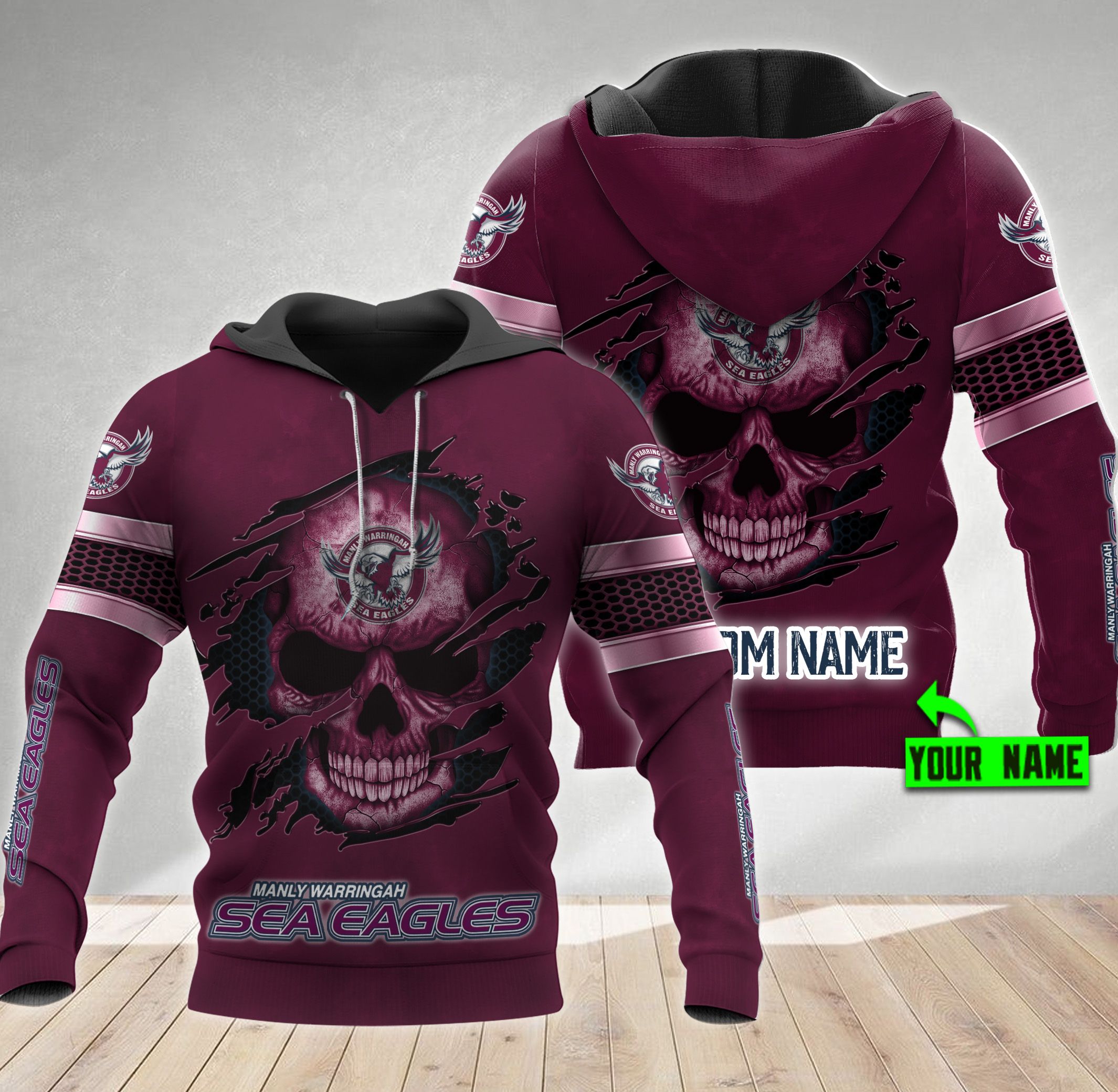 Personalized Manly Warringah Sea Eagles Nrl Skull 3D All Over Print Zip Up Hoodie - Perfect Gift For Fans