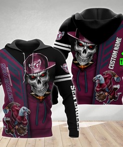 Personalized Manly Warringah Sea Eagles Nrl Skull Cap 3D All Over Print Zip Up Hoodie - Perfect Gift For Fans