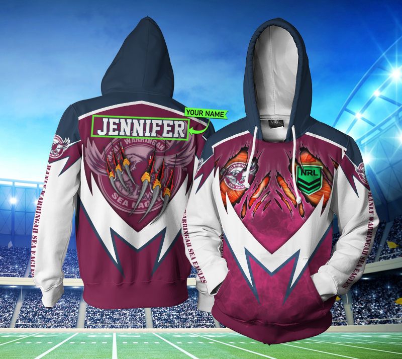 Personalized Manly Warringah Sea Eagles Nrl T-Shirt Sweater 3D All Over Print Zip Up Hoodie - Perfect Gift For Fans