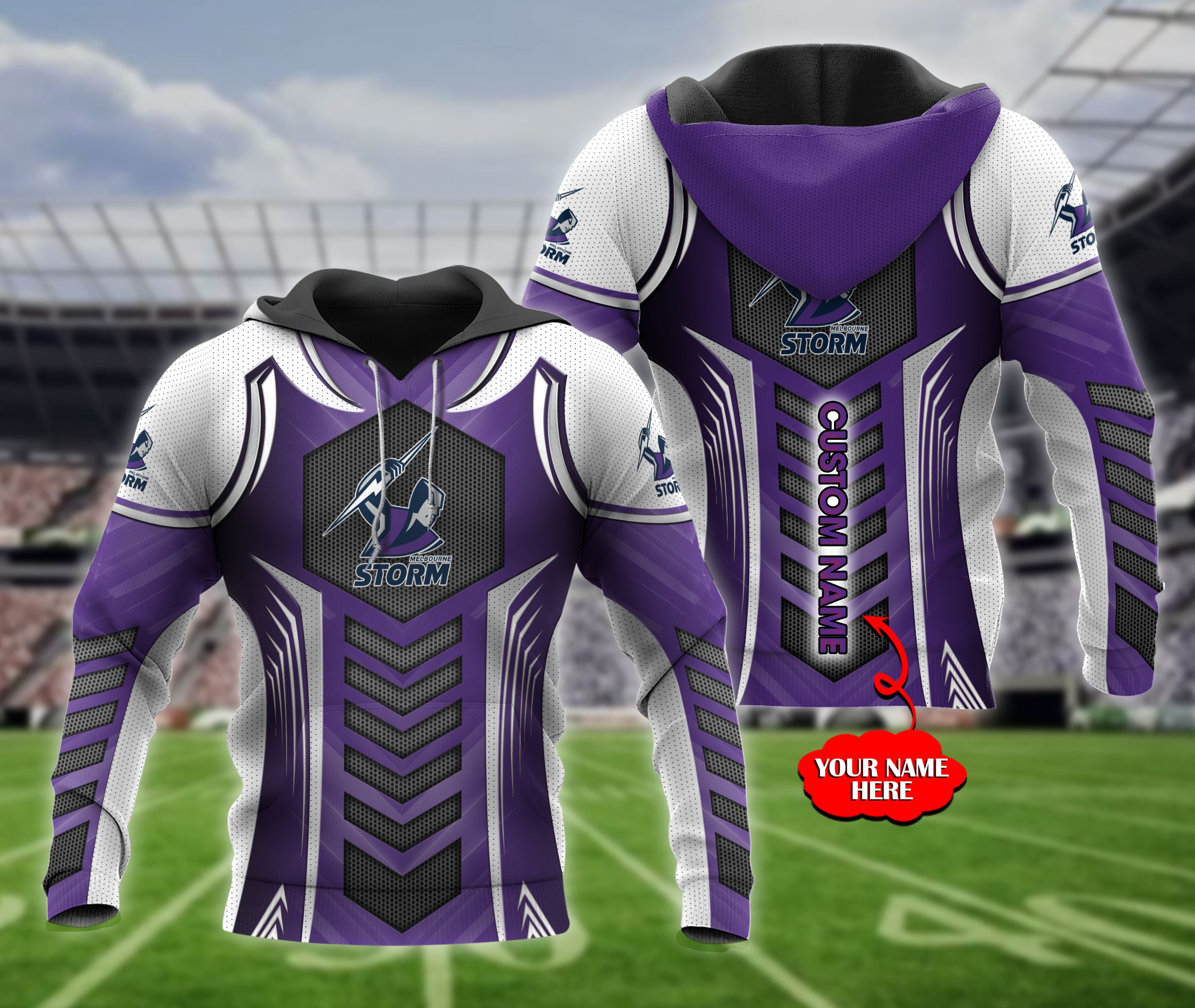 Personalized Melbourne Storm Nrl Lg+Mascot Custom All Over Print Zip Up 3D Hoodie - Perfect Gift For Fans