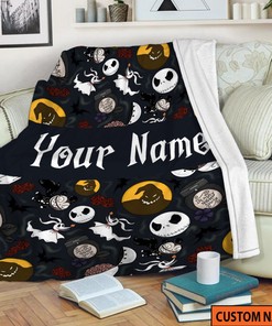 Personalized Name Jack Skellington Halloween Blanket - The Nightmare Before Christmas Gift