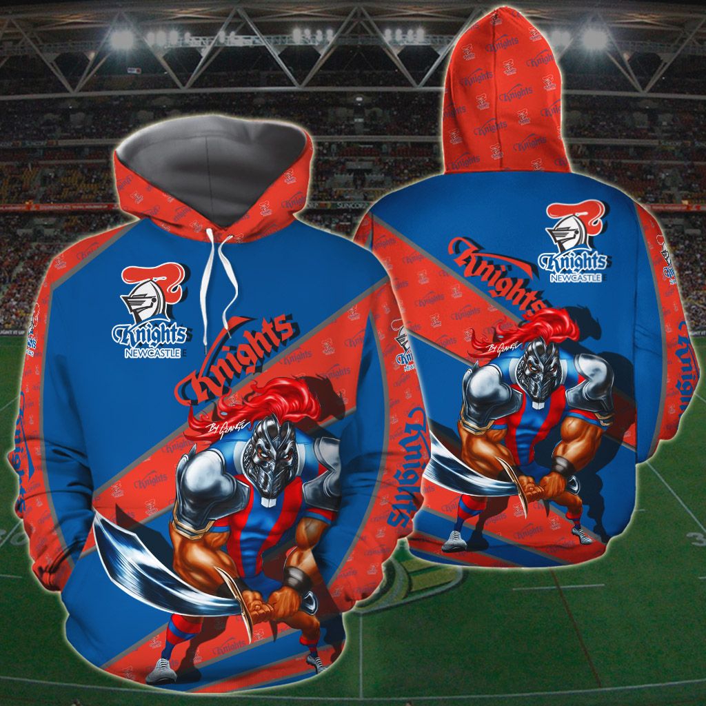 Personalized Newcastle Knights All Over Printed Nrl Hoodie With Mascot And Custom Name