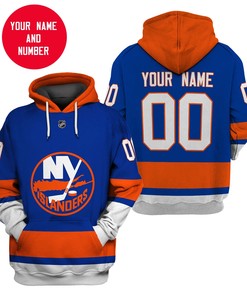 Personalized Nhl New York Islanders All Over Print 3D Zip Up Hoodie With Custom Name And Number