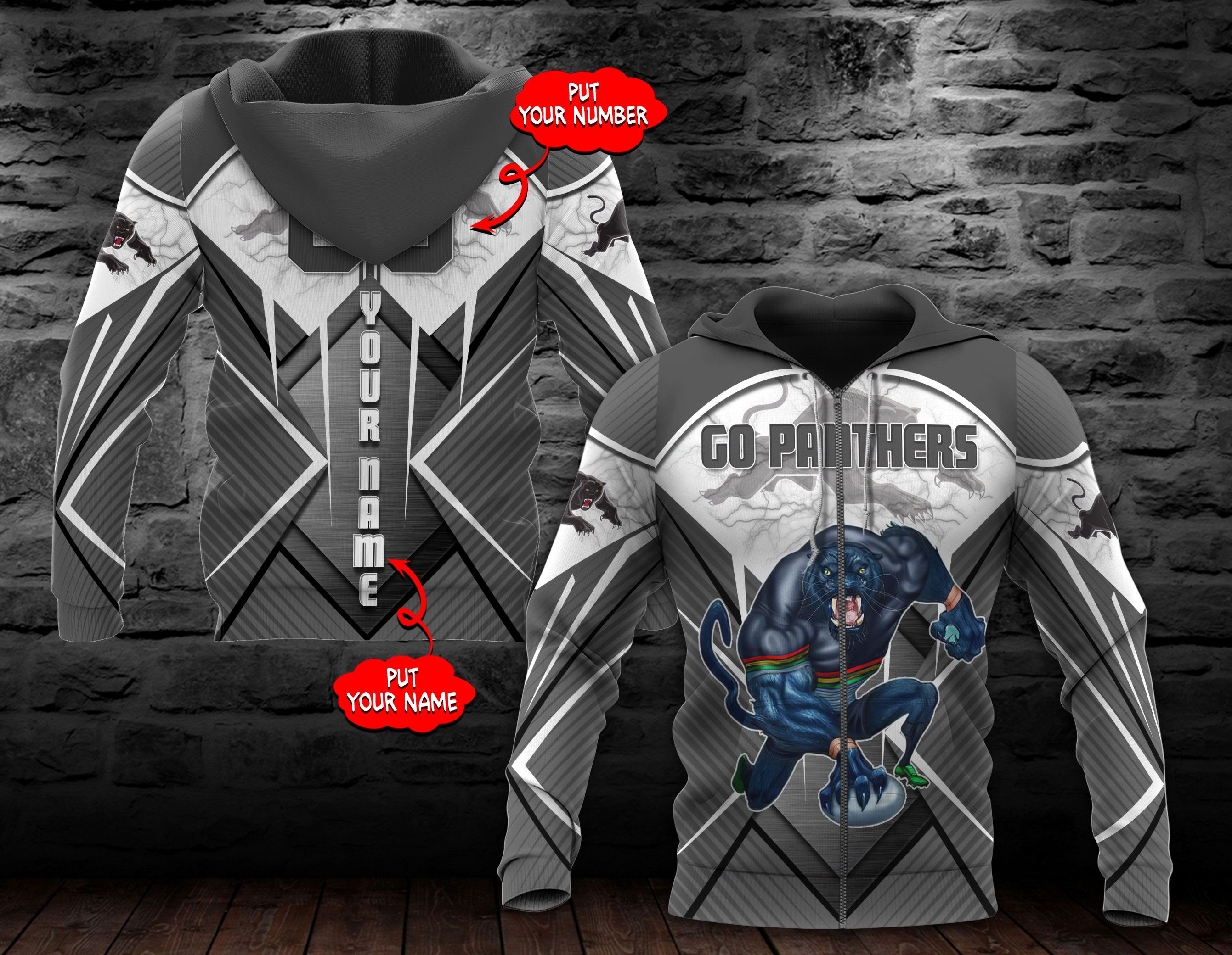 Personalized Penrith Panthers Nrl All Over Print 3D Hoodie With Mascot, Custom Name And Number