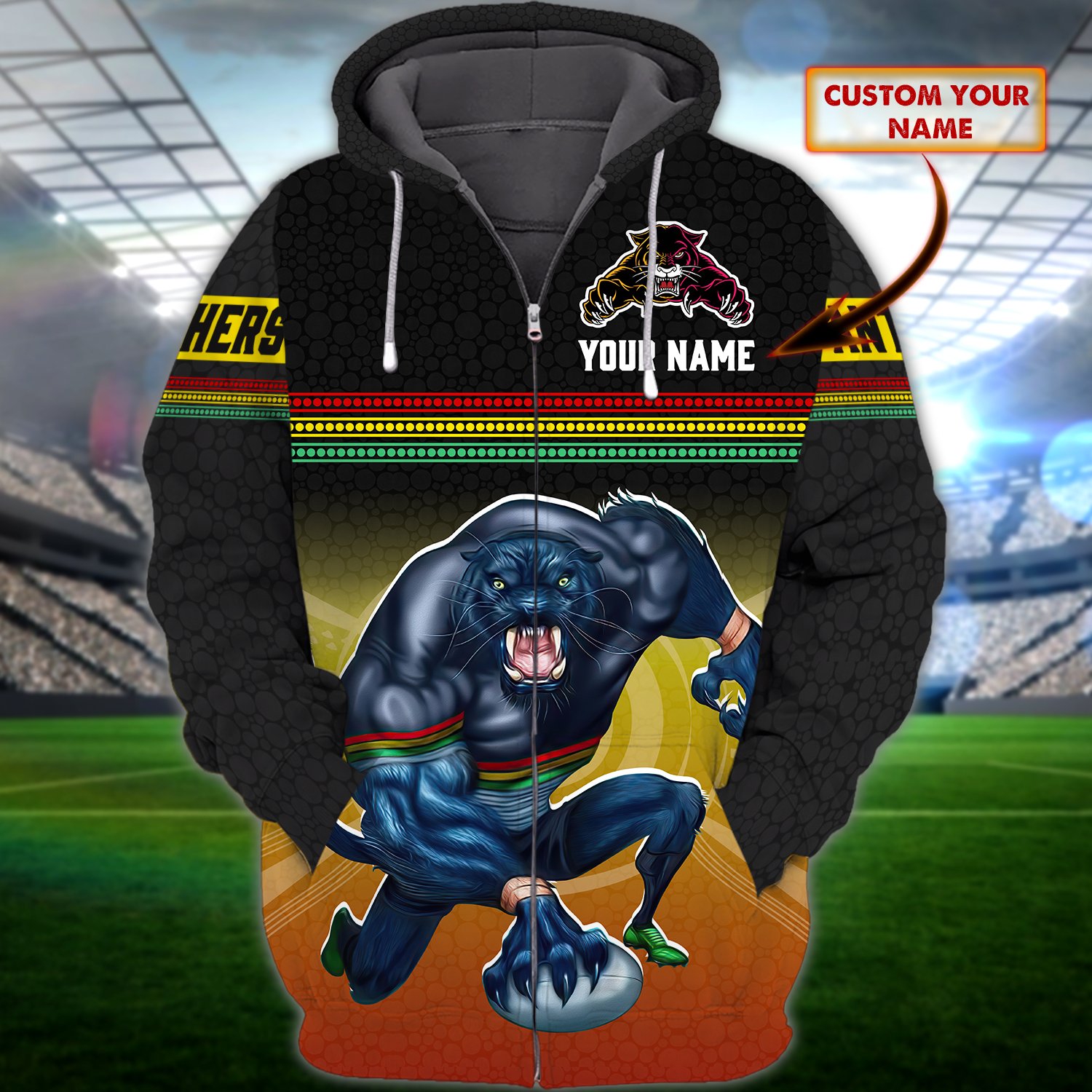 Personalized Penrith Panthers Nrl All Over Print 3D Zip Up Hoodie With Custom Name.