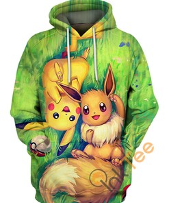 Pikachu & Eevee 3D Hoodie With Custom Name All Over Print 