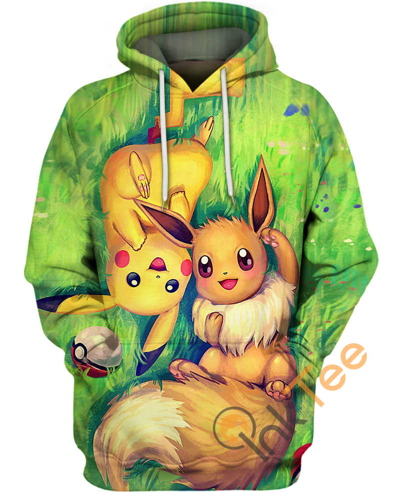 Pikachu & Eevee 3D Hoodie With Custom Name All Over Print