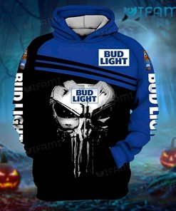 Punisher Skull Bud Light Custom Name 3D Hoodie - Custom All Over Print Hoodie
