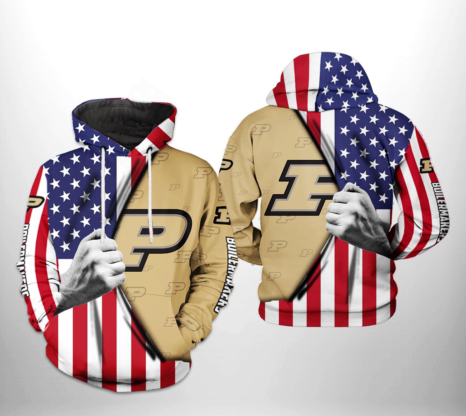 Purdue Boilermakers Us Flag All Over Print 3D Hoodie/Zipper Hoodie - Ncaa Fans Gift