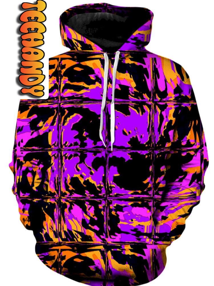 Purple Blackout Rave Glitch Unisex All Over Print Hoodie 3D