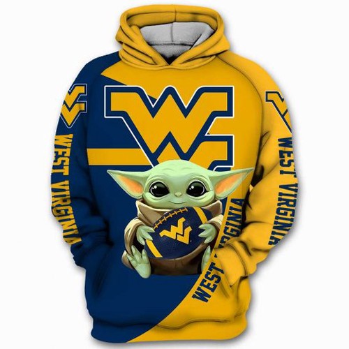 Represent Your Favorite Sport With Amazon Sports Team West Virginia Mountaineers Ncaa Baby Yoda Star Wars Hoodie 3D