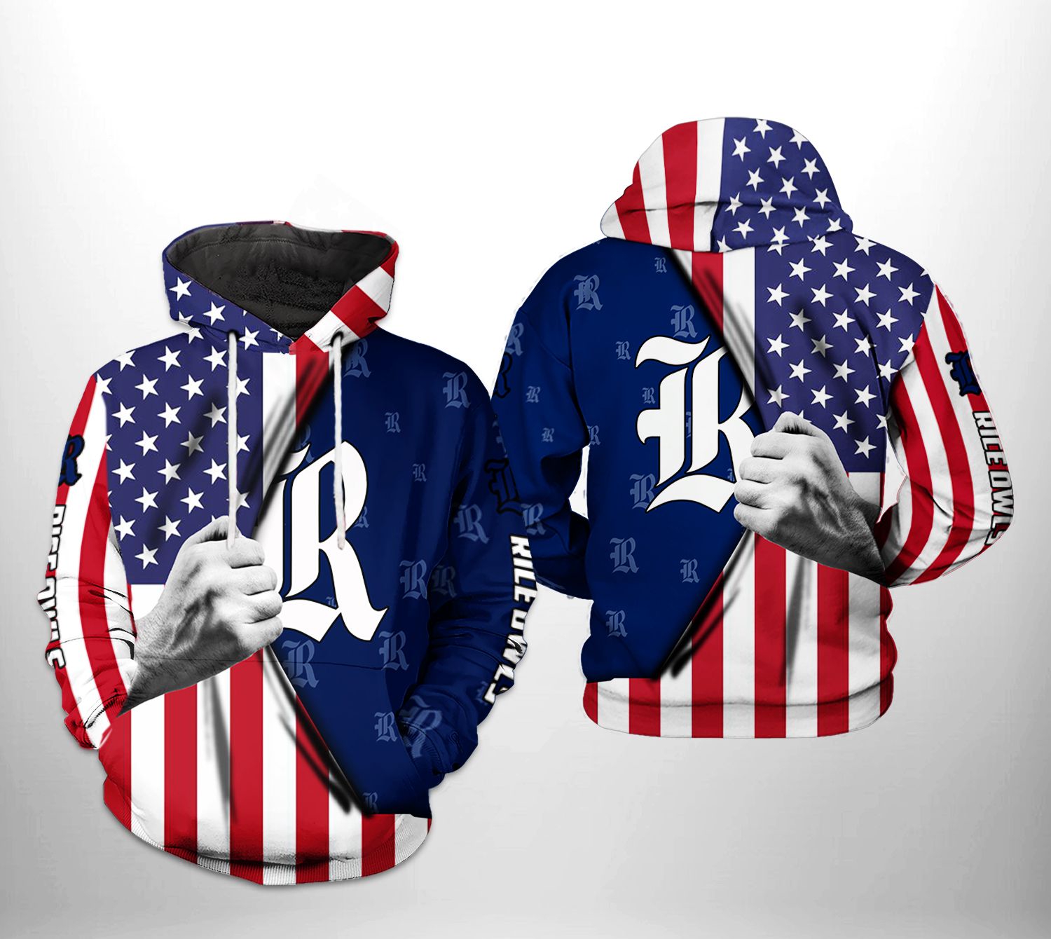 Rice Owls Ncaa Us Flag All Over Print 3D Hoodie - Gifts For Men