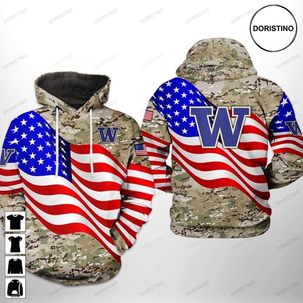 Show Appreciation For Our Military With Washington Huskies Ncaa Us Flag Camo Veteran Limited Edition 3D Hoodie