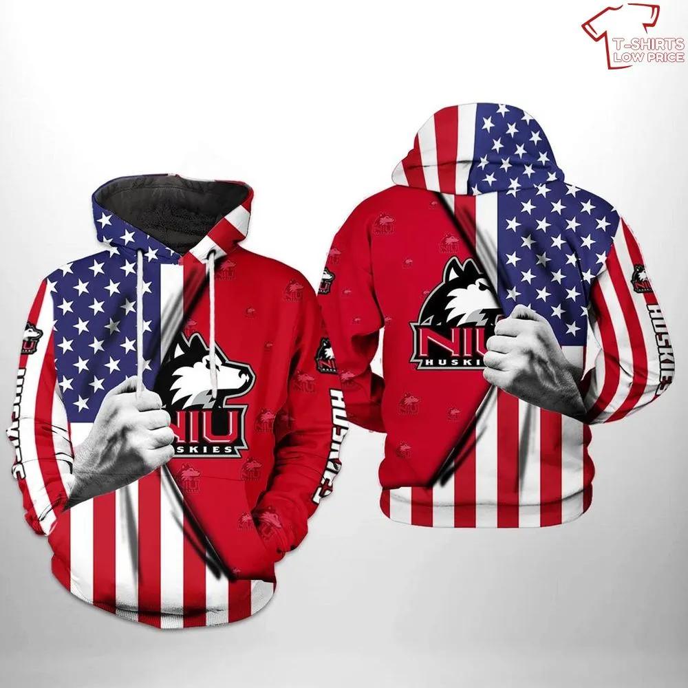 Show Off Your American Pride With The Ncaa Northern Illinois Huskies American Flag 3D All Over Print Hoodie