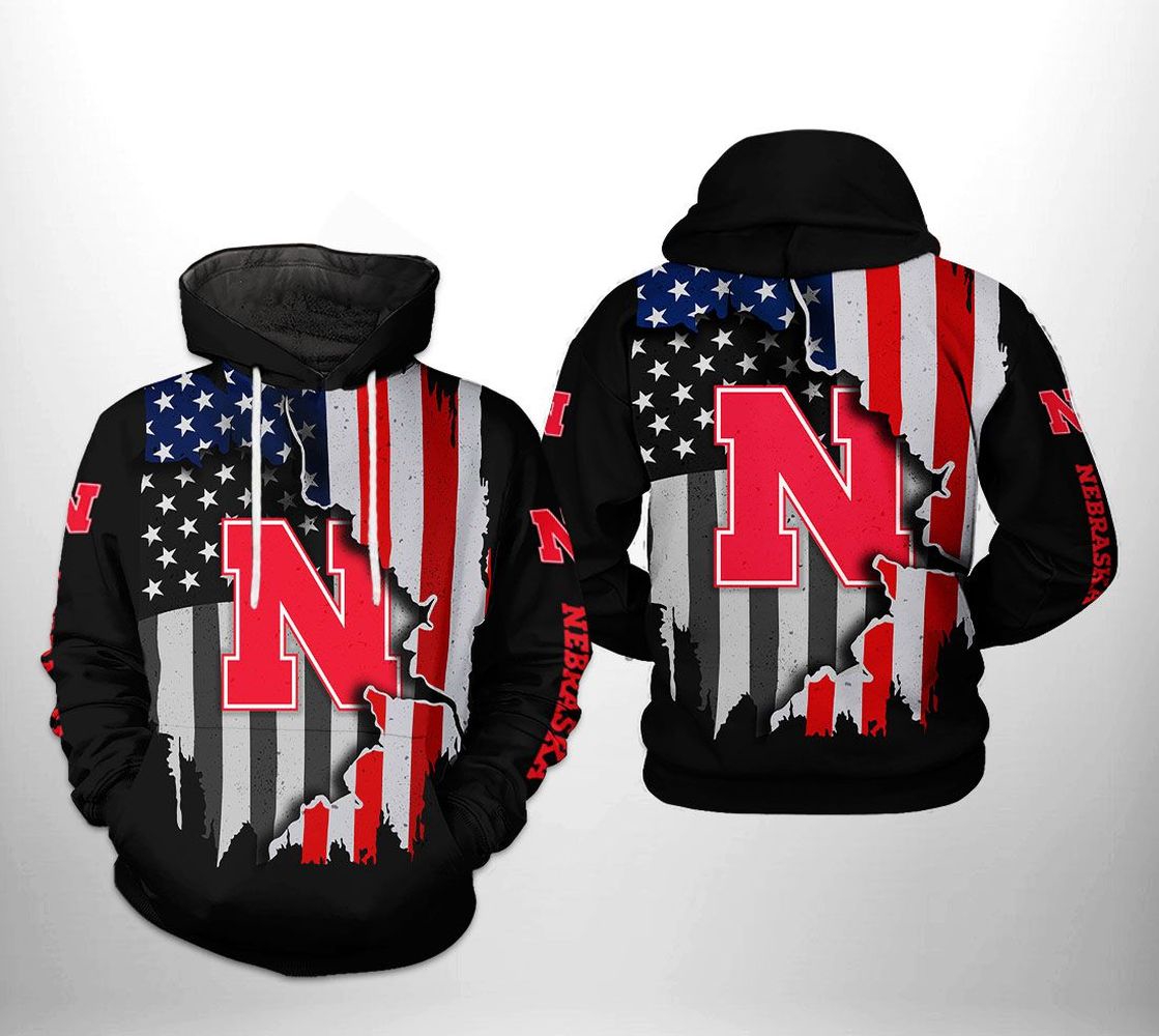 Show Your Patriotism With Nebraska Cornhuskers Hoodie Us Flag 3D All Over Print Zip Hoodie Gifts For Ncaa Fans