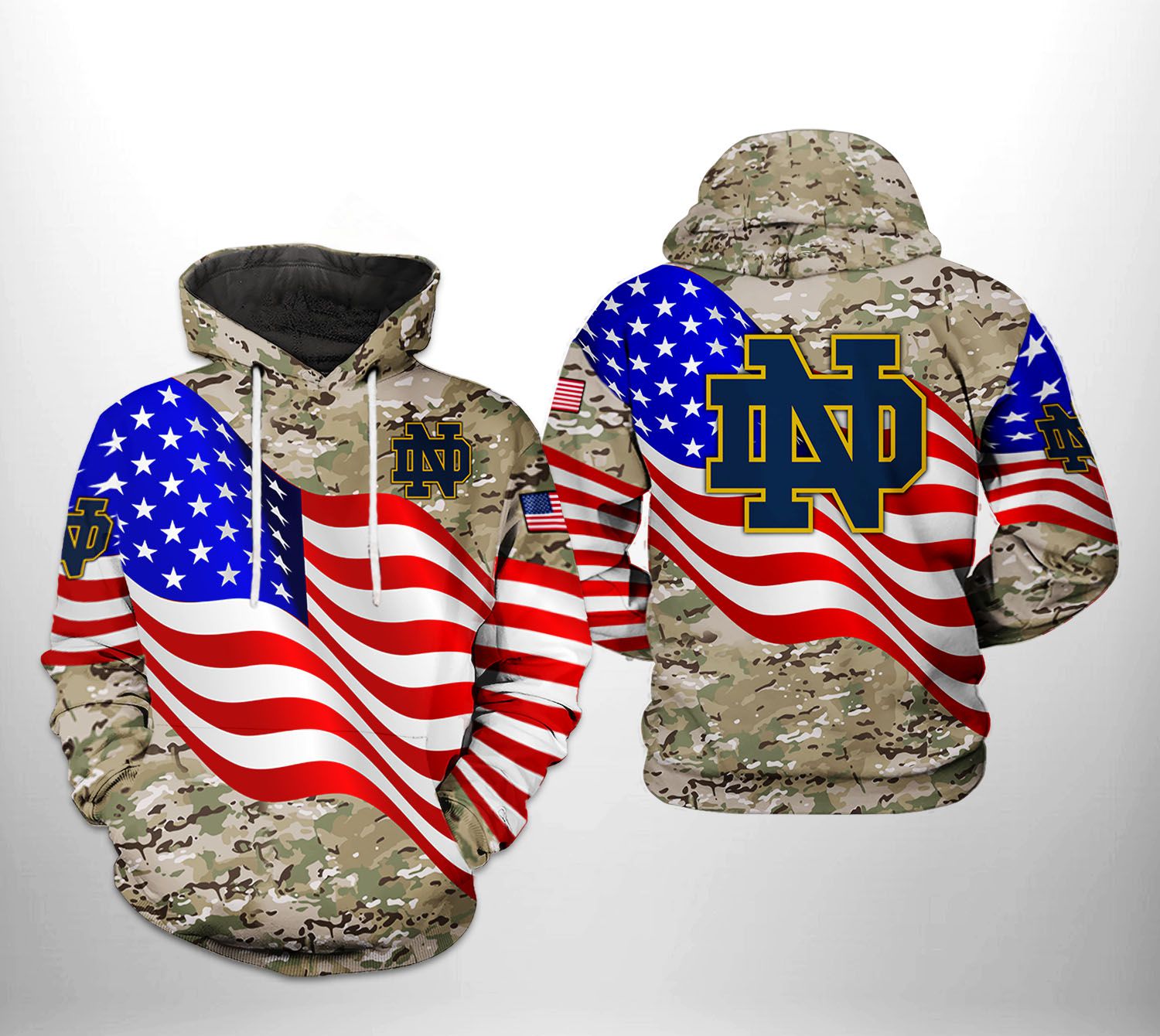 Show Your Patriotism With Notre Dame Fighting Irish Ncaa Us Flag Camo Veteran 3D Printed Hoodie/Zipper Hoodie