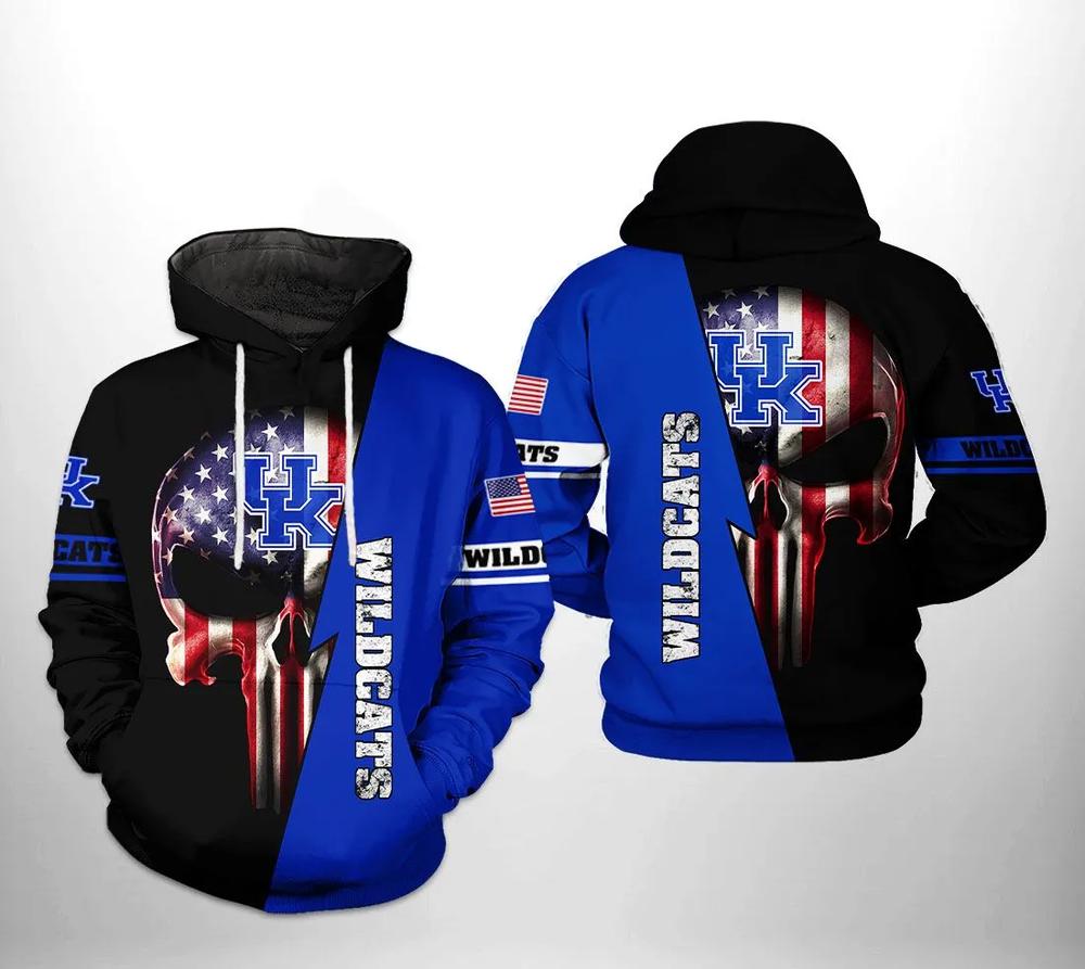 Show Your Patriotism With Punisher With Flag American And Logo Kentucky Wildcats 3D Hoodie - Cool Gifts