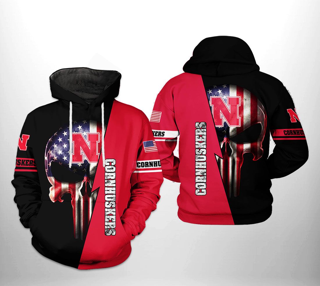 Show Your Style With Nebraska Cornhuskers Ncaa Us Flag Skull 3D All Over Print Hoodie, Zip-Up Hoodie