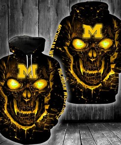 Show Your Team Spirit With Skull Fire Eyes Michigan Wolverines 3D All Over Print Zip Hoodie - Perfect Gift For Ncaa Fans