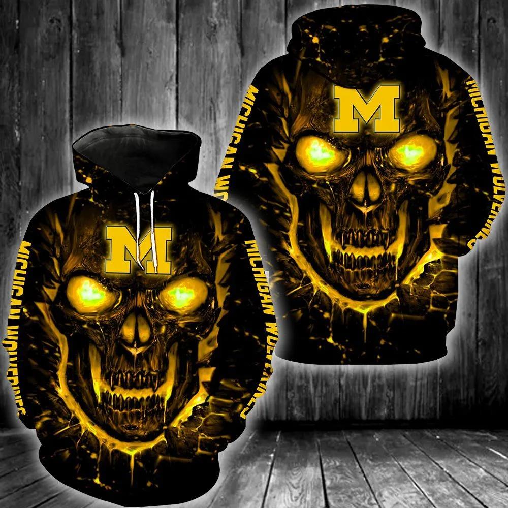 Show Your Team Spirit With Skull Fire Eyes Michigan Wolverines 3D All Over Print Zip Hoodie - Perfect Gift For Ncaa Fans