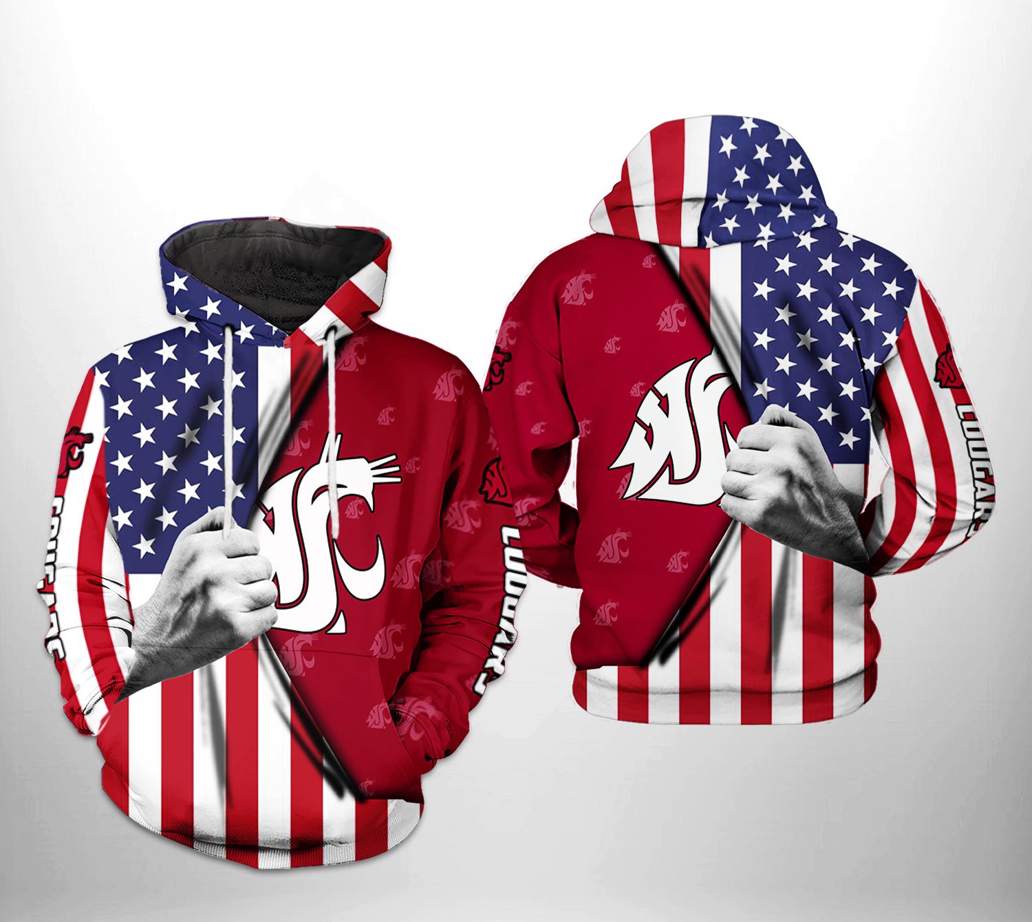 Show Your Team Spirit With The Washington State Cougars Ncaa Us Flag 3D Printed Hoodie And Zipper Hoodie