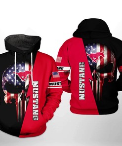 Skull And Us Flag With Smu Mustangs Us Flag Skull 3D All Over Print Zip-Up Hoodie - Perfect For Ncaa Fans