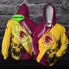 Skull Design Brisbane Broncos Nrl 3D Zip Up Hoodie With Personalized Name Option 