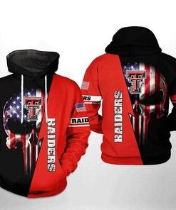 Skull Punisher With Flag American And Logo Texas Tech Red Raiders 3D Hoodie Cool Texas Tech Red Raiders Gifts