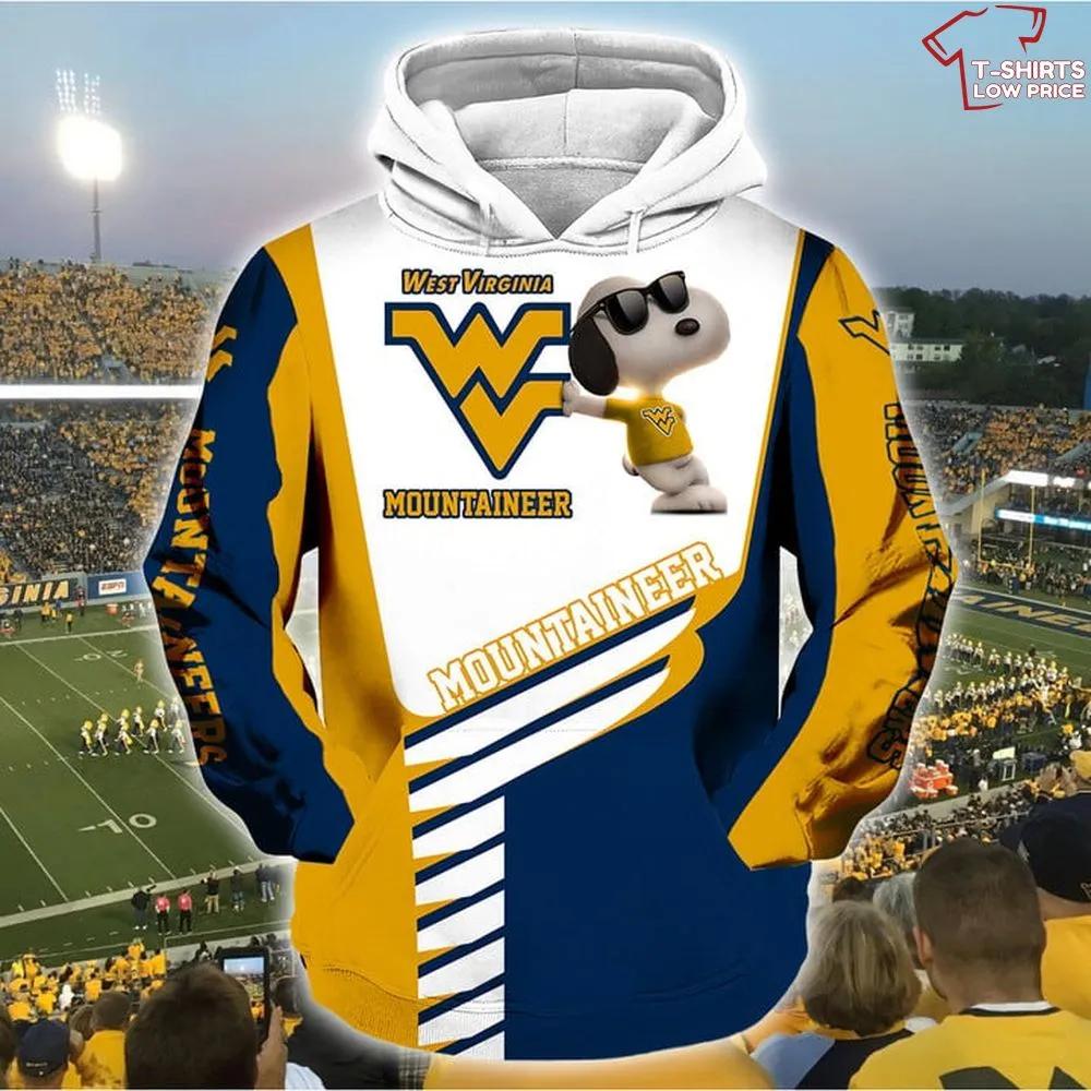 Snoopy Adds Fun To Your West Virginia Mountaineers 3D Hoodie