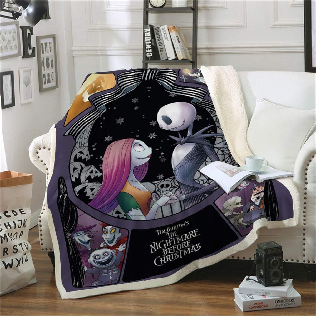 Soft Warm Fleece Throw Blanket - Nightmare Before Christmas Skull Bedding for Bed and Couch