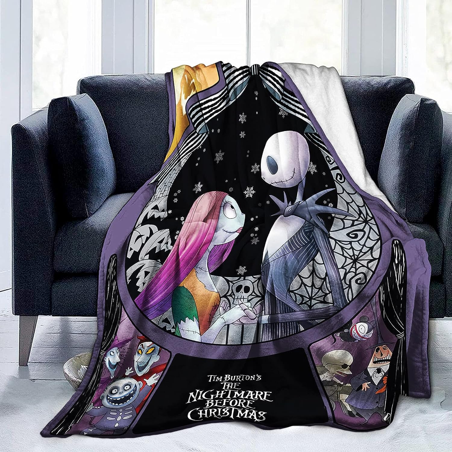 Soft Warm Fleece Throw Blanket - Nightmare Before Christmas Skull Bedding for Bed and Couch