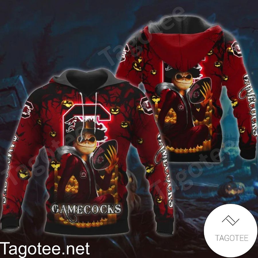 South Carolina Gamecocks Jack Skellington Halloween 3D All Over Print Zip Hoodie With Halloween Theme