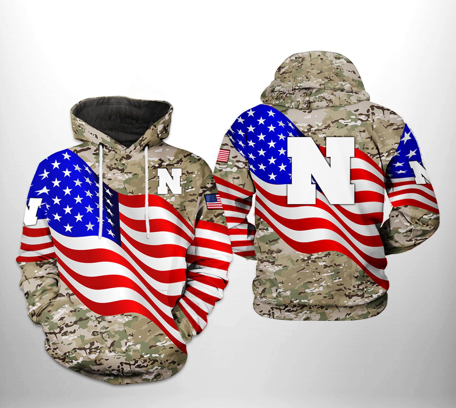 Stand With Your Veterans With Nebraska Cornhuskers Ncaa Us Flag Camo Veteran 3D All Over Print Hoodie, Zip-Up Hoodie