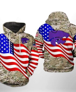 Support Our Veterans With Kansas State Wildcats Us Flag Camo Veteran 3D All Over Print Zip Hoodie