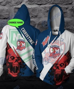 Sydney Roosters Nrl Skull Custom Name All Over Printed Dragon 3D Hoodie