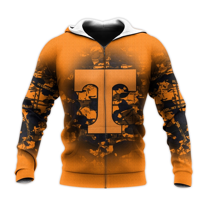 Tennessee Volunteers Custom Text Number Orange Black Zip Up Unisex 3D All Over Print Hoodie, Ncaa Zip Up Hoodie