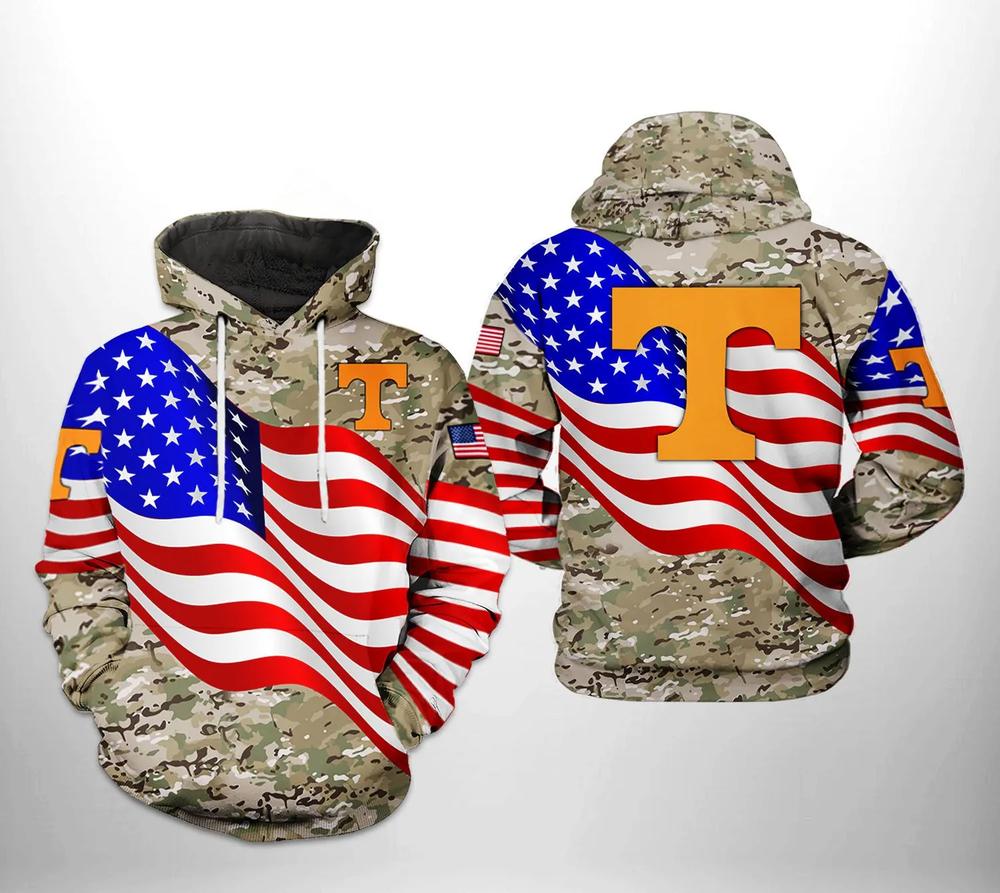 Tennessee Volunteers With Flag American Camo Veteran 3D Hoodie College Gifts - Men'S 3D Hoodies