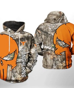 Texas Longhorns Camo Veteran Hunting And Punisher Skull 3D Hoodie Texas Longhorns Gift Ideas For Him